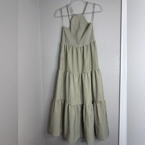 Lena Striped Dress in Green and Cream Size S
